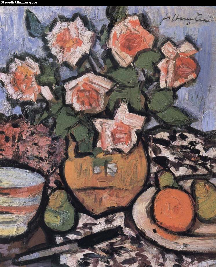 George Leslie Hunter Still Life with Roses,Fruit and Knife